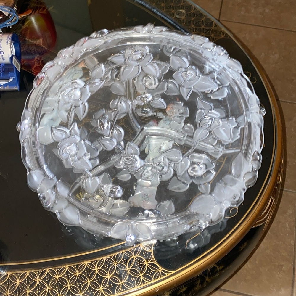 Vintage WALTHER GLASS 13" Clear Glass Rose Design 3 Section Platter and tray 14”